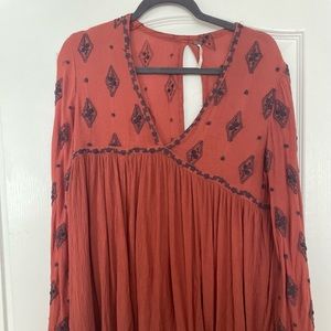 Free people loose long sleeve dress with navy detailing